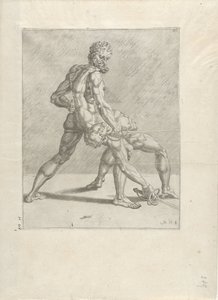 Twee zwaardvechters door Cornelis Bos (possibly)