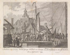 Aankomst de gewonde prins Willem George Frederik te Rotterdam, 1793 door Cornelis Brouwer