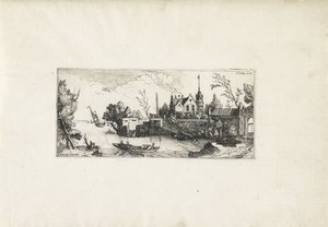 Rivierlandschap met een roeiboot door Cornelis Claesz van Wieringen (possibly)