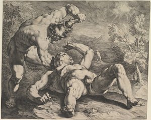 Kaïn Doodt Abel, ca. 1591 door Cornelis Cornelisz van Haarlem