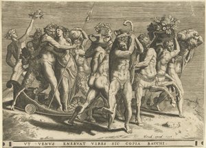 Bacchus en Venus in een koets getrokken door centauren