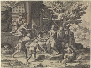Aanbidding door de herders door Cornelis Cort