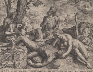 Adam en Eva Treuren om de Dood van Abel, 1564 door Cornelis Cort