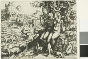 Adam en Eva en de Verdrijving uit het Paradijs door Cornelis Cort