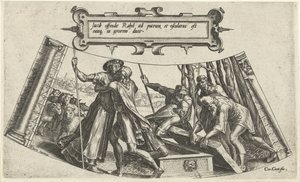 De ontmoeting van Jakob en Rachel bij de bron (De geschiedenis van Jakob) door Cornelis Cort