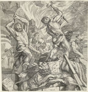 De smidse van de cyclopen door Cornelis Cort