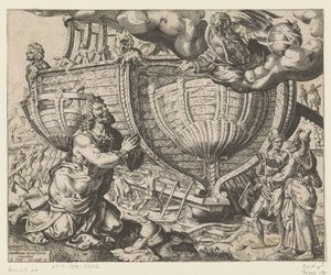 God draagt Noach op de ark te bouwen door Cornelis Cort