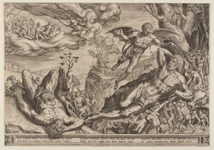 Hercules belegerd door Pygmeeën door Cornelis Cort
