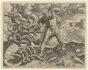 Hercules overwint de hydra van Lerna door Cornelis Cort