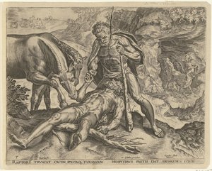 Hercules voert Diomedes aan zijn paarden door Cornelis Cort