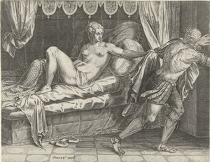 Jozef en de vrouw van Potifar door Cornelis Cort
