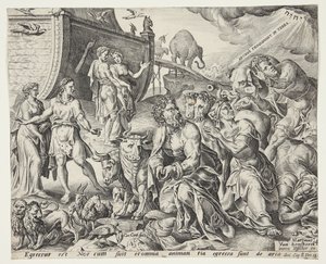 Noach dankt God voor de redding van de ark door Cornelis Cort