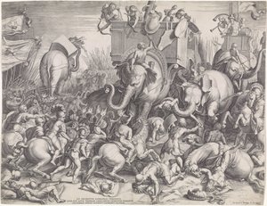 Slag bij Zama tussen Scipio en Hannibal door Cornelis Cort