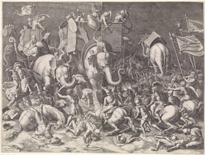 Slag bij Zama tussen Scipio en Hannibal, bij nacht