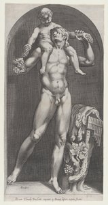 Speculum Romanae Magnificentiae: Bacchus op de Schouders van een Sater door Cornelis Cort
