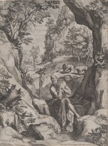 St. Hiëronymus Boetvaardig in de Wildernis, 1573 door Cornelis Cort
