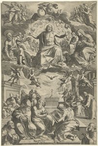 Twist tussen de kerkvaders over het heilig sacrament door Cornelis Cort
