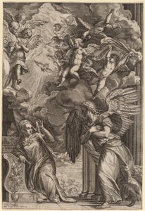 De annunciatie door Cornelis Cort after Titian