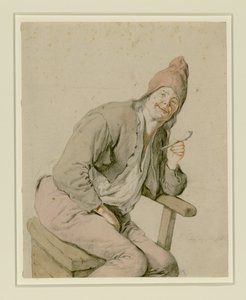 Zittende boer met een pijp in zijn hand door Cornelis Dusart