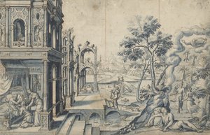 Jacob ontvangt de zegen van Izaäk; Jacobs ladder door Cornelis Floris (II)