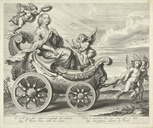 Clara Isabella de Ligne-Arenberg (?) in een triomfwagen door Cornelis Galle (I)