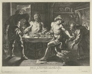 Jupiter en Mercurius in het huis van Philemon en Baucis door Cornelis Galle (I)