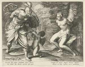 Venus aan een boom gebonden en Amor door Minerva gestraft door Cornelis Galle (I)