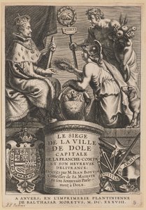 Titelpagina voor Jean Boyvin, Le Siège de la Ville de Dole door Cornelis Galle I after Erasmus Quellinus II after Sir Peter Paul Rubens