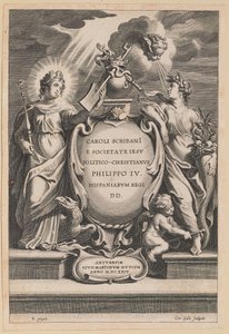 Titelpagina voor Carolus Scribani, Politico-Christianus door Cornelis Galle I after Sir Peter Paul Rubens