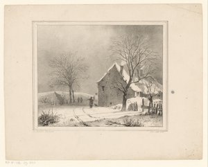 Huizen in sneeuwlandschap door Cornelis Gerrit Verburgh