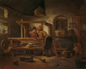 Weverswerkplaats door Cornelis Gerritsz Decker
