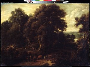 Landschap van Vlaanderen met kudde koeien