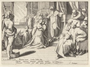 Ester voor Ahasveros door Cornelis Jacobsz. Drebbel
