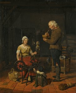 Boerenfamilie in hun huisje
