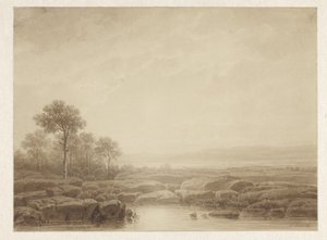 Landschap met rotsen bij water door Cornelis Lieste