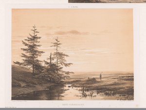 Landschap met zonsondergang door Cornelis Lieste