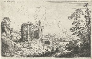 Landschap met een geitenhoeder door Cornelis Matthieu