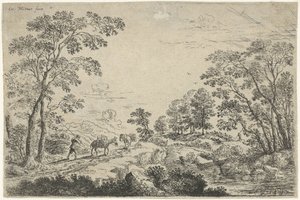 Landschap met muilezeldrijver door Cornelis Matthieu