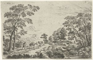 Landschap met muilezeldrijver door Cornelis Matthieu