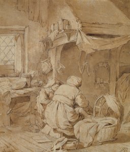 Boerenhuiskamer met Boer, Wieg en Kind, c.1654