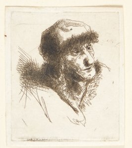 Oude vrouw met bontmuts