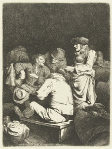 Waardin en gezelschap in herberg door Cornelis Pietersz. Bega