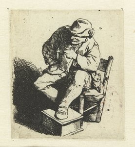 Zittende boer met pijp in linkerhand door Cornelis Pietersz. Bega