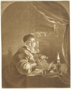 Dame bij kaarslicht door Cornelis Ploos van Amstel (signed by artist)