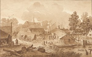 Dorpsgezicht met vijver door Cornelis Ploos van Amstel (signed by artist)