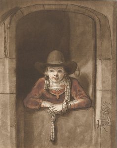 Jongen leunend over een onderdeur door Cornelis Ploos van Amstel (signed by artist)