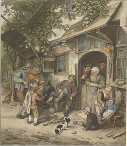 Vioolspeler voor een herberg door Cornelis Ploos van Amstel (signed by artist)