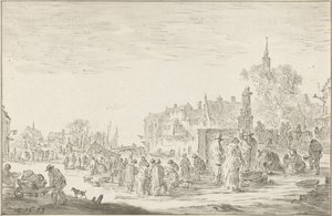 Vismarkt door Cornelis Ploos van Amstel (signed by artist)