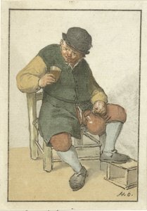 Zittende boer met kruik door Cornelis Ploos van Amstel (signed by artist)