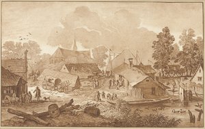Dorpsgezicht met vijver